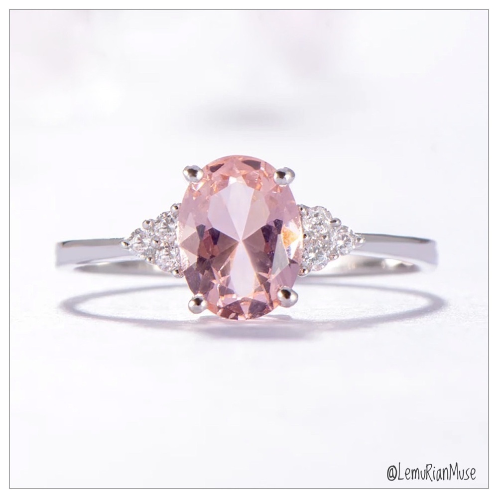 SOLID Sterling Silver Oval Faceted Morganite Ring